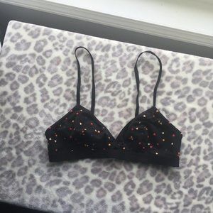 Madewell black bralette with multicolor hearts